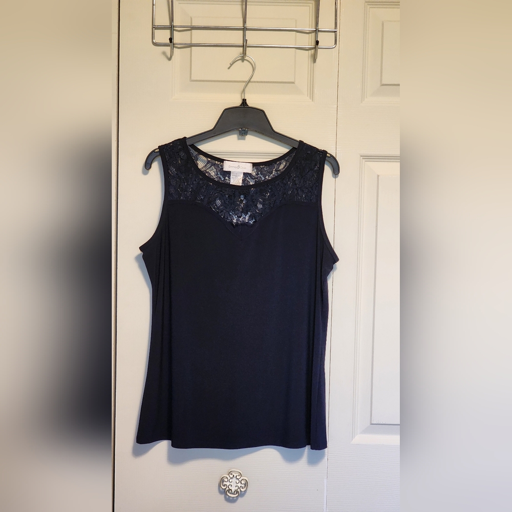 Emma&Olive Dressy Sleeveless Top with Delicate Lace Detail